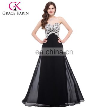 Grace Karin Strapless Sweetheart Floor Length Evening Dress Black Pink Chiffon Wholesale Evening Dresses CL6135-1#