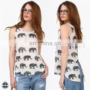 T-WV506 Stylish Womens Elephant Printed Singlet Rayon Tank Tops in Bulk