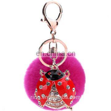 Rabbit Fur Ball Key Chain Beetle Bag Pendant Car Accessories photo-5