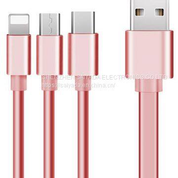 USB Cable LOGO Printed Stretch One Tow Three Data Cable Type-c Customized 2a Three-in-one Charging Cable Android Apple Universal Quick Charging Cable