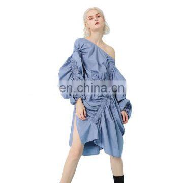 TWOTWINSTYLE Casual Dress For Women O Neck Batwing Long Sleeve Side Split Sucking Irregular Fashion