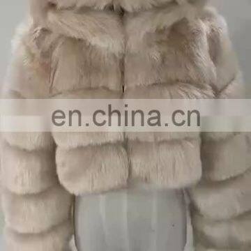 Women oversize 2020 Winter hooded faux fox fur crop coat Soft Fashion Clothing  Casual jacket