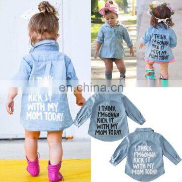 Autumn Toddler Baby Girl Coat Cotton Denim Kids Children Clothes Letters Printed Tops T-Shirt Trench Jacket photo-2