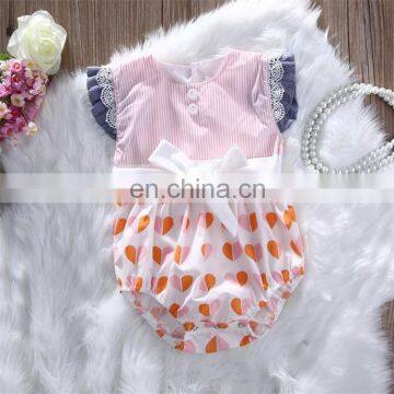 Newborn Baby Short Sleeved Romper Striped and Heart Pattern Cotton Fly Sleeve Baby Girl Lace Romper photo-6
