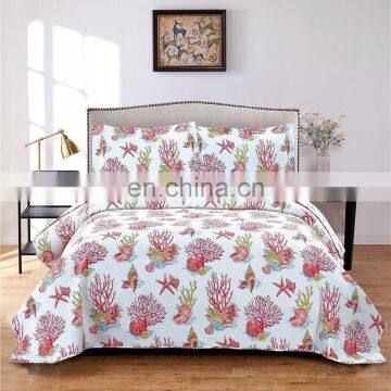 Ultrasonic Quilt Sets Ocean Summer Quilt Red Coral Beach Wholesale Cheap Lightweight Conch Cartoon Bedspreads