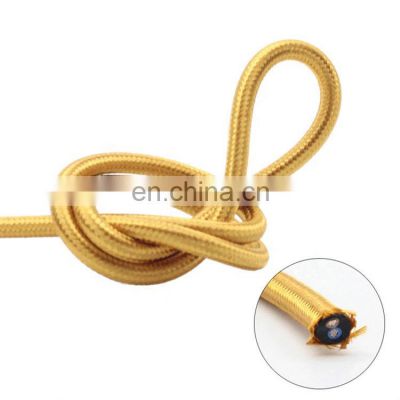 Tonghua High Quality Vintage Gold Round Electrical Wire Textile Cable Retro 2*0.75mm Cord Braided Pendant Light Lamp Wire