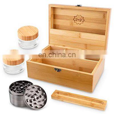 Handmade Bamboo Wooden Large Stash Box Combo for Weed