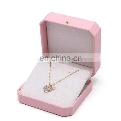 Wholesale Custom Logo Octagonal Shape Pink Pu Leather Ring Earrings Pendant Box