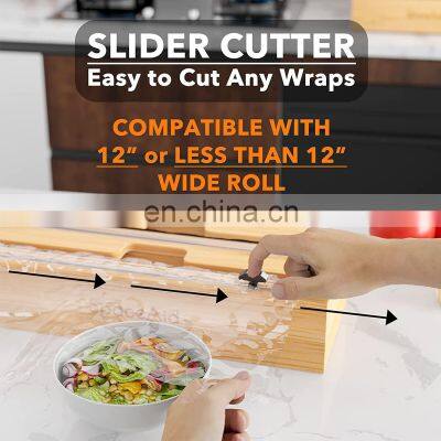Wrap Dispenser With Cutter and Labels Plastic Wrap Aluminum Foil and Wax Paper Dispenser for Kitchen Drawer Bamboo Roll Organize photo-3