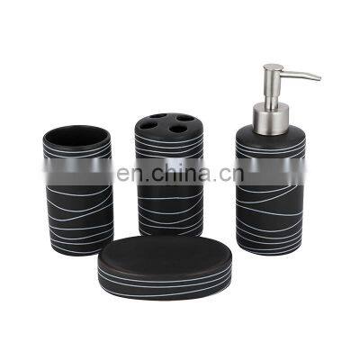 Popular ceramic Black bathroom set accessories zabra painting 4pcs bathroom accessories