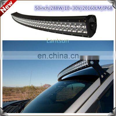 Lantsun 50inch curved car roof top light bar 288w Aluminum Housing light bar