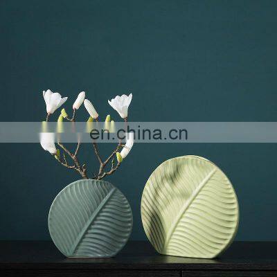 ENO Green Leave Vase Ceramic Home Decoration Flower Arrangement Vase Creatives Flower Ornaments
