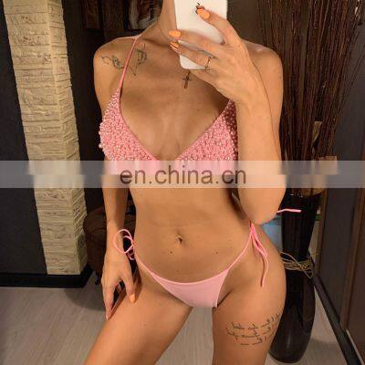 2022 New Designer Bikinis Woman Halter Neck Luxury Pearl Bathing Suits Swim Brief Bikini Women Swimwear photo-5