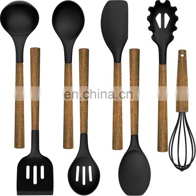 Silicone Cooking Utensil Set, Umite Chef 8-Piece Kitchen Utensils Set with Natural Acacia Wooden Handles,Food-Grade Silicone