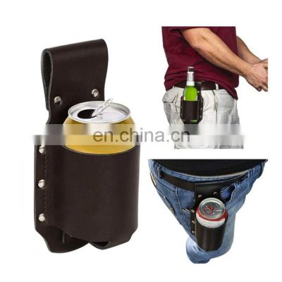 Custom High Quality Portable Soda Bottle Hanger Bag Cans Holder PU Leather Waist Belt 350ml Beer Holder