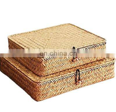 Straw Handmade Rattan Small Large Natural Seagrass Basket Boxes Multipurpose Home Organizer Storage Bins Boxes with Lid