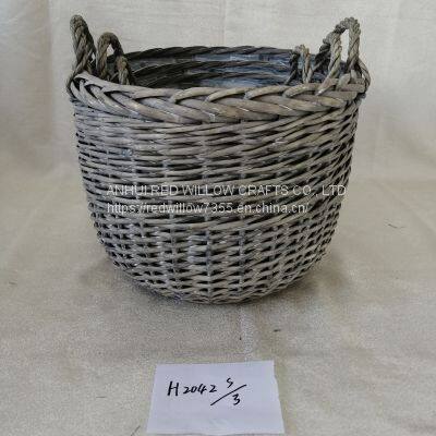 New Design Grey Painted Round Shape Wicker Storage Baskets With Handle