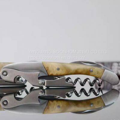 Maple Handle Inlay Wine Opener Double Hinge Levers Waiter′s Friend Corkscrew photo-3