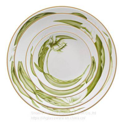 Hot Sale Wholesale Green Charger Plates Porcelain Dinner Plate Set With Gold Rim For Restaurant Home Hotel