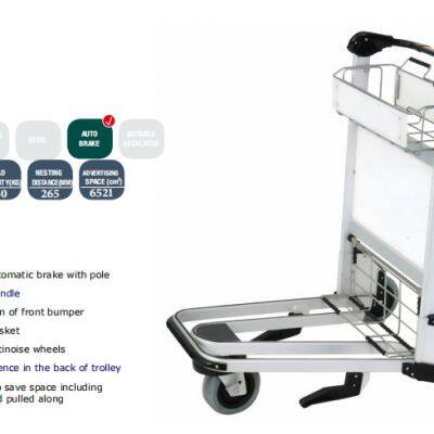 Three Rubber Wheel Stainless Steel Airport Luggage Trolley With Hand Brake