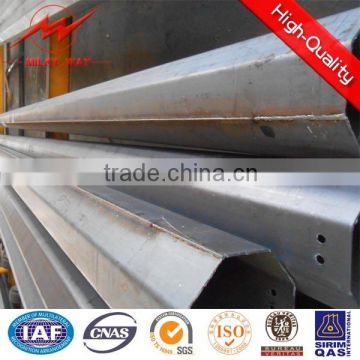 Powder Coating 12m treated galvanized steel tubular pole with Cross Arm