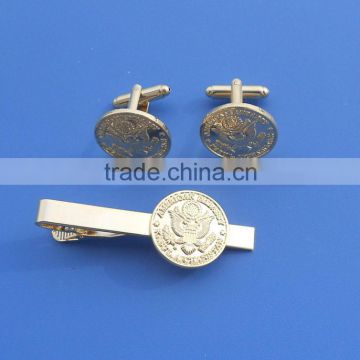 United States Embossed Gold Logo Lapel Pin Medal US Commemorative Tie Clip & Cufflinks Set