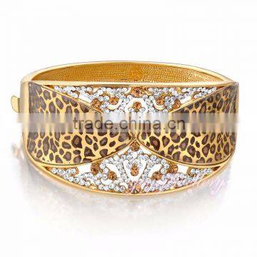 ladies fashion bracelet leopard stylist crystal 18k gold filled cuff bangle