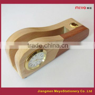 2015 Customized Wooden Carved Pen Holder With Clock