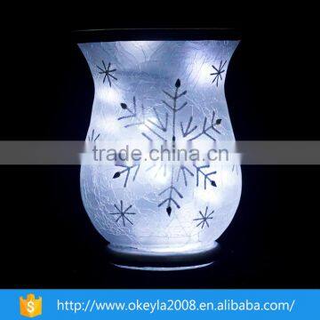 christmas home goods decorative crackle glass vase with snowflake decal