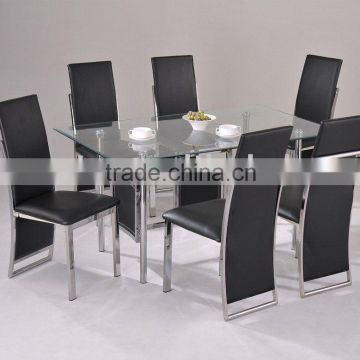 Modern Dining Set /Glass Dining Table and Black chairs