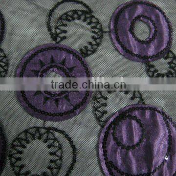 100% polyester fabric embroidery/sequins on mesh fabric