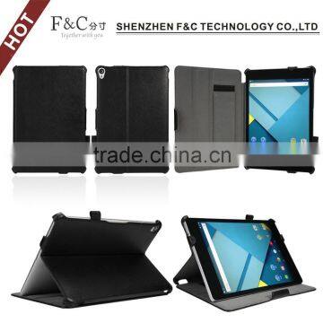 Top quality PU leather heat setting stand case for google nexus 9 with handstrap and pen holder