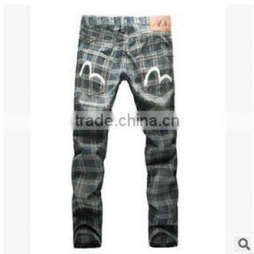 2015 Custom the most fashion colors design high-quality 100% cotton jeans net grid fabric wholesale jeans