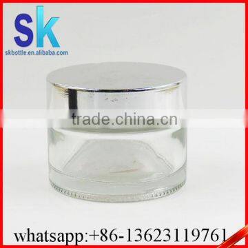 50ml clear glass cosmetic jar with silver lid