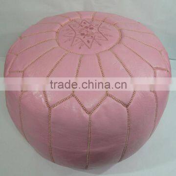 Pink Handcrafted Moroccan Leather Pouf Pouffe