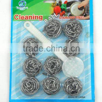 6pc kitchen cleaning ball stainless steel scourer with plastic handle