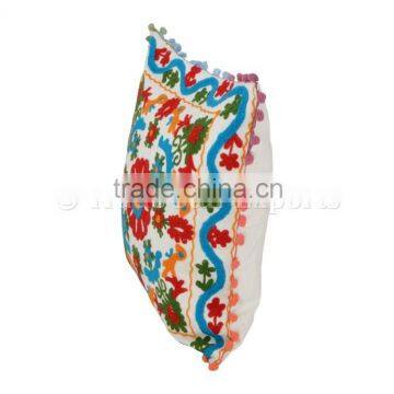 Uzbek Suzani Embroidered Pillow Cover Decorative Pom Pom Throw Pillow Case Indian Outdoor Cushion Cover photo-3