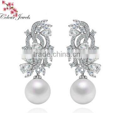 Pearl and AAA Cubic Zircon Stud Earrings for Wedding Party Women's Pearl Fashion Jewelry Earrings