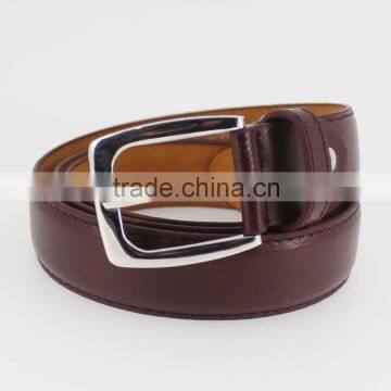 Sample Style Thin Brown pu Leather Man Belt for Jeans With Shiny Silver Metal Square Accessories in YiWu photo-2