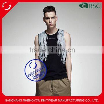 Custom wholesale fashion design black 100% cotton mens printed tank top