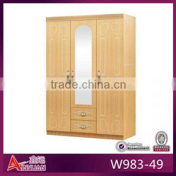 W983-49 newest style 3 door design wood wardrobe