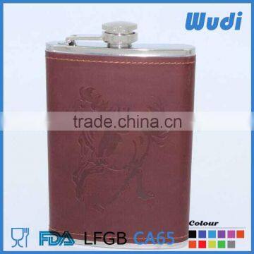 pu leather wrapped hip flask ,good seamed , with custom logo HF320