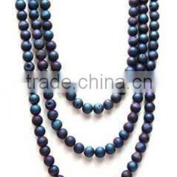 Triple Layer Metallic Natual Round Beads Strand Necklace