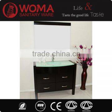 Modern Glass Wash Basin Black Cabinet wood Bathroom Furniture No.1004D