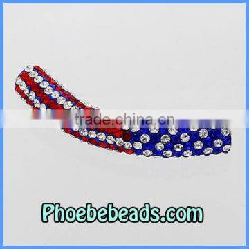 Wholesale Crystal Rhinestone Shamballa Tube Beads USA Flag Design Accessories For DIY Bracelet Clay Alloy CTB-029