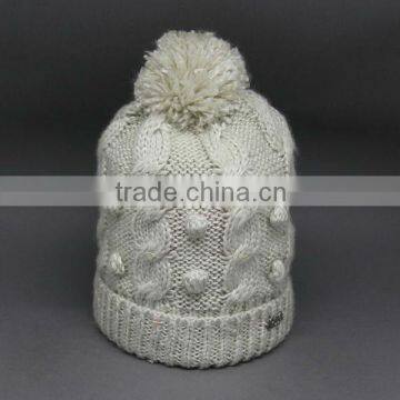 2015 NEW DESIGN POMPOM ICELAND CABLE WINTER BEANIE HAT FOR GIRLS