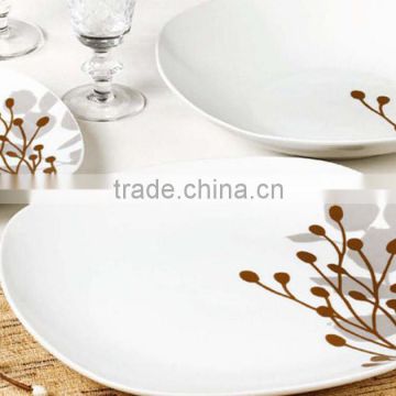 18Pcs square shape dinnerware white porcelain dinner set with decal