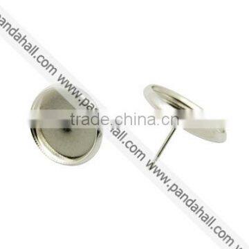 Silver Color Brass Blank Tray Posts Components for Stud Earrings(IFIN-Q006-S-NF)