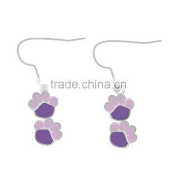 Cute metal silver double footprint with colorful enamel charm earrings , Customized Colors or LOGO and OEM desigtn accept