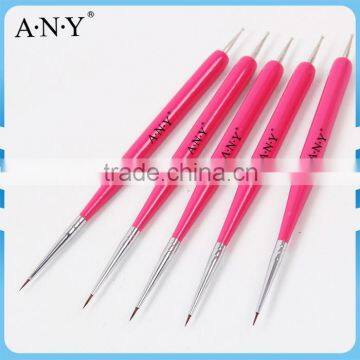 ANY Nail Art Paiting Wood Handle Rose Color Two Way Nail Beauty Brushes with Dotting Pen